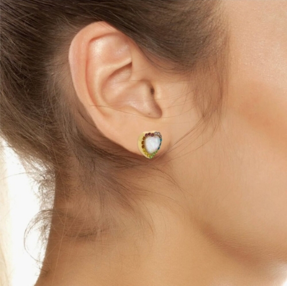 🌈 🔹️Kurt Geiger🔹️ London Rainbow Opal Heart Halo Stud Earrings ✨️🌈 - Picture 3 of 7